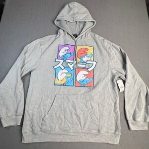 Mad Engine Smurfs Silver Mineral Wash Graphic Hoodie Japanese Text XL NWT